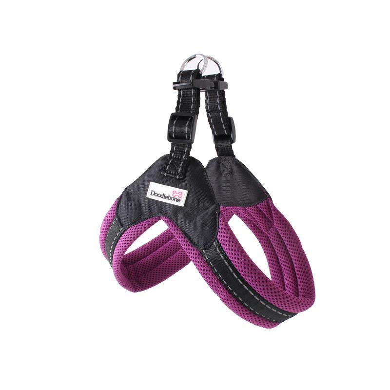 Seitenansicht des violetten Boomerang Hundegeschirrs von Doodlebone®