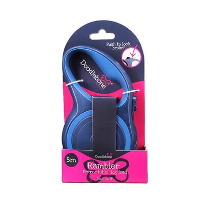 Rambler Automatikleine 5 Meter für Hunde bis 25 kg blau verpackt von Doodlebone®