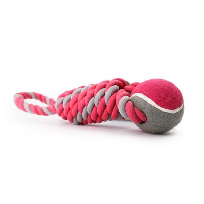 Seitenansicht pinkes Spieltau mit Tennisball in der Größe L von Happy Pet