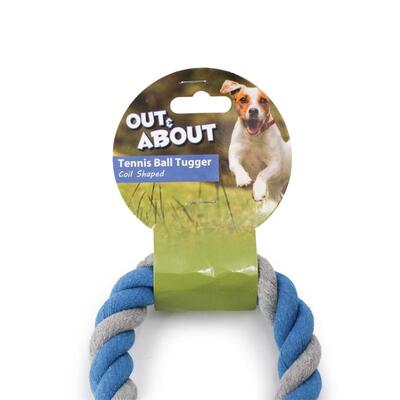 Originalverpacktes blaues Spieltau mit Tennisball in der Größe L von Happy Pet