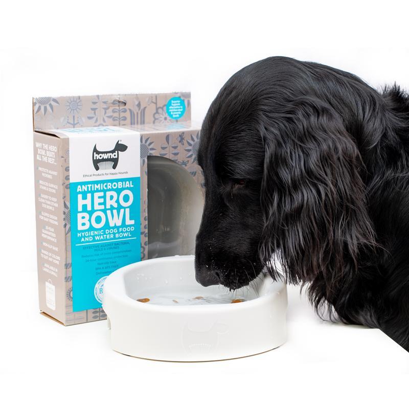 Hund isst aus HERO Bowl von HOWND