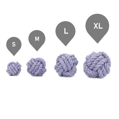 Größenübersicht in lila Nuts for Knots Ball von Happy Pet