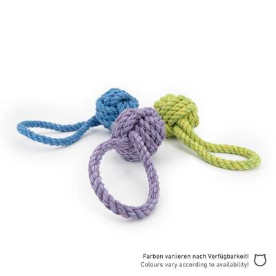 3 Größen und Farben des Nuts for Knots Balls mit Schlaufe liegend von Happy Pet