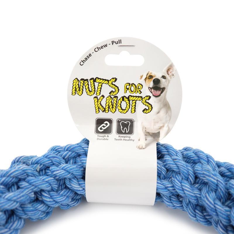 Blauer Nuts for Knots Ring mit Verpackung von Happy Pet