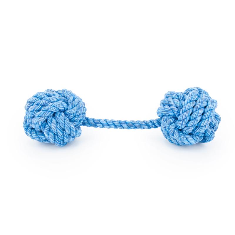 Frontansicht blauer Nuts for Knots Kingsize Doppelball von Happy Pet
