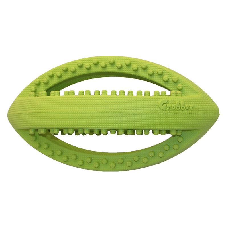 Kleiner, interaktiver Rugby-Ball Grubber von Happy Pet mit den Maßen 25 cm x 13 cm x 13 cm in der Farbe grün