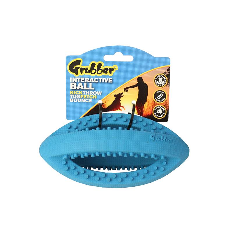 Blauer, kleiner, interaktiver Rugby-Ball Grubber in den Maßen 19 cm x 9 cm x 9 cm von Happy Pet in der Farbe blau