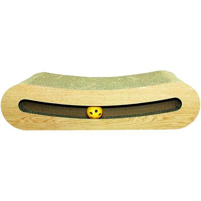 Seitenansicht Katzenkratzer Futon von Happy Pet Kratzspappe mit integrierter Ballschiene mit den Maßen 42 x 20 x 9,5 cm