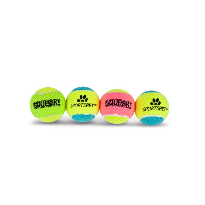 Tennisbälle Colour Puppy 48 mm Ø mit Quietscher von SPORTSPET 4er Pack