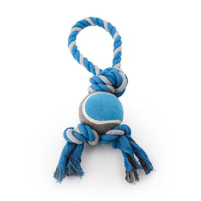 Blaues Nuts for Knots Spieltau mit Tennisball in der Größe L von Happy Pet