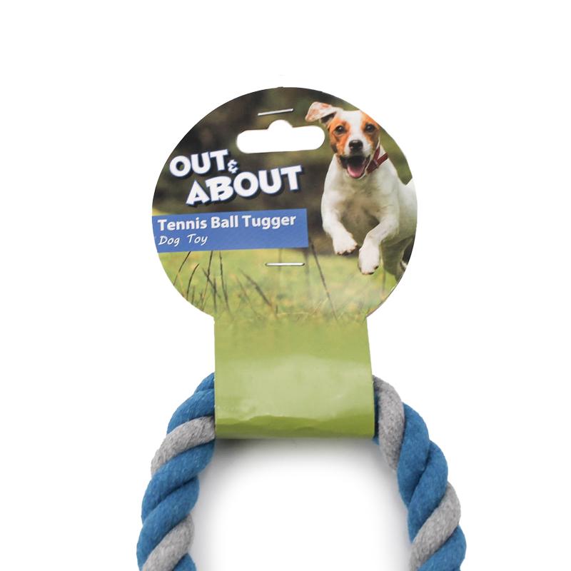 Detailansicht des blauen Nuts for Knots Spieltaus mit Tennisball in der Größe L von Happy Pet
