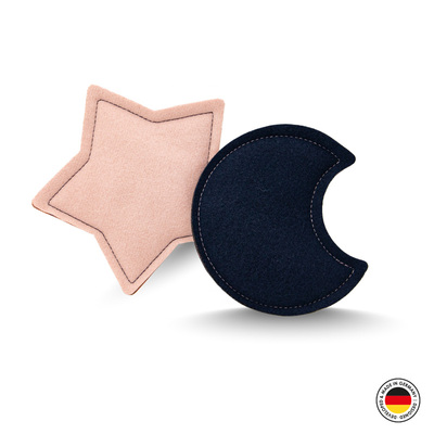 Katzenspielzeug-Doppelset aus Stoff - in Form eines Sterns und des Monds, in rosa und schwarz, Vorderansicht