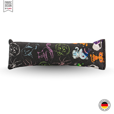 Spielrolle aus Stoff für Katzen, Grundfarbe schwarz, mit Halloween-Motiven, Vorderansicht