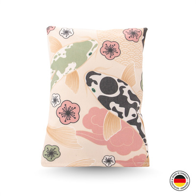 Raschelkissen für Katzen aus der 4cats Japan-Kollektion, in beige-rosa mit Blumen- und Fischmotiven, Vorderansicht