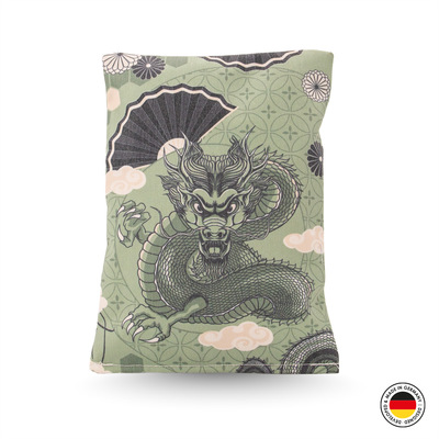 Raschelkissen für Katzen aus der 4cats Japan-Kollektion, in lindgrün mit Drachenmotiv, Vorderansicht
