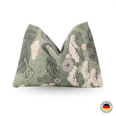 Raschelkissen für Katzen aus der 4cats Japan-Kollektion, in lindgrün mit Drachenmotiv, Vorderansicht geknickt