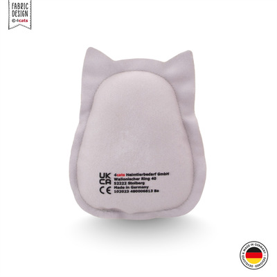 Katzenkissen mit Ohren aus der 4cats Crazy-Kollektion, Rückansicht mit CE-Aufdruck, komplett hellgrau