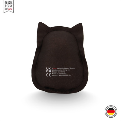 Katzenkissen mit Ohren aus der 4cats Crazy-Kollektion, Rückansicht mit CE-Aufdruck, komplett schwarz