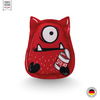 Katzenkissen mit Ohren aus der 4cats Crazy-Kollektion, rot mit Aufdruck eines lustigen Monsters, das eine Suppendose in der Hand hält, Vorderansicht