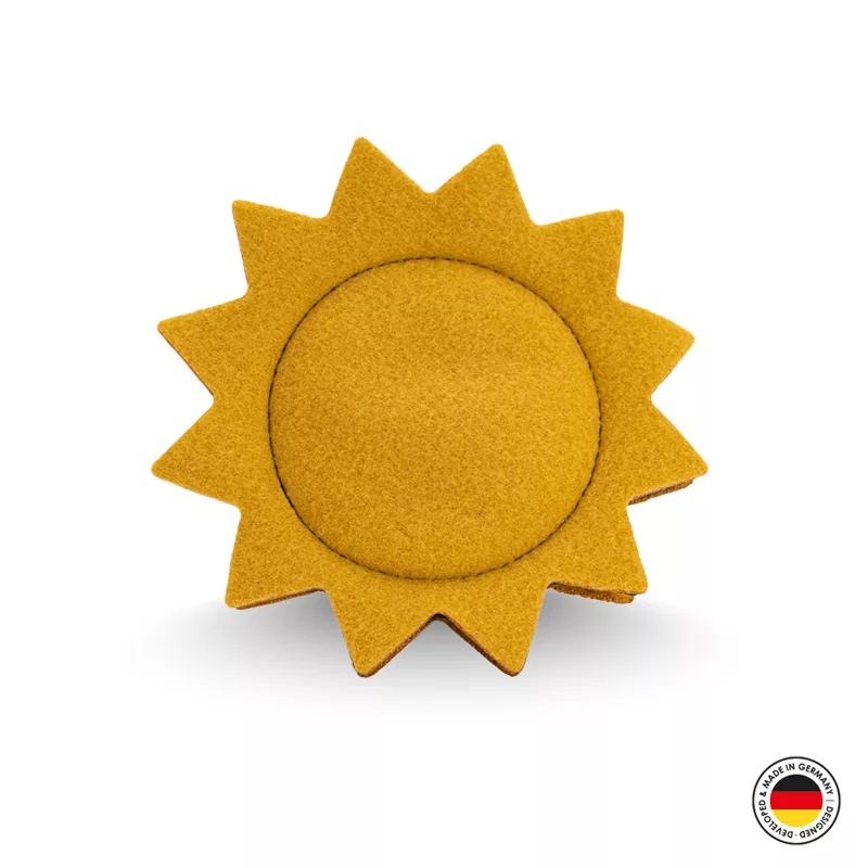 Katzenspielzeug-Doppelset aus Stoff - Einzelabbildung Sonne in gelb, Vorderansicht