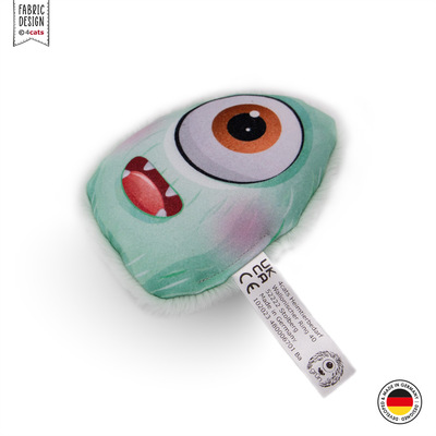 Katzenkissen im Design Monster, mit Kräutern gefüllt, grün mit Gesicht, liegend