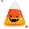 Katzenspielzeug aus Stoff in Candy Corn-Form, aus der Halloween-Kollektion, Farben weiß, orange, gelb, mit Gesicht, Vorderansicht