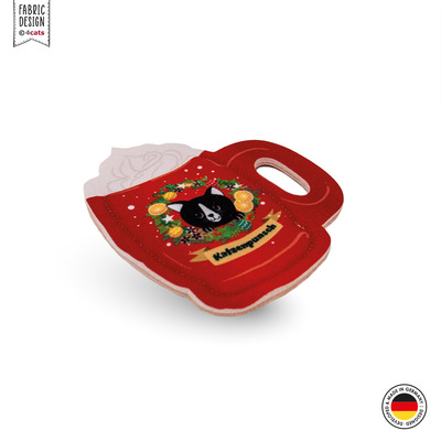 Katzenspielzeug-Doppelset aus Stoff: Einzeldarstellung Katzenpunschtasse, Farbe rot mit weiß, liegend