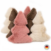 Sechs Plüsch-Tannenbäume als Katzenspielzeug in den Farben creme, rosa und braun, Vorderseite