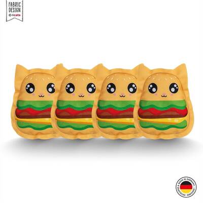 Katzenspielzeug 4cats Kawaii Food Kollektion Burger Praesentation viermal