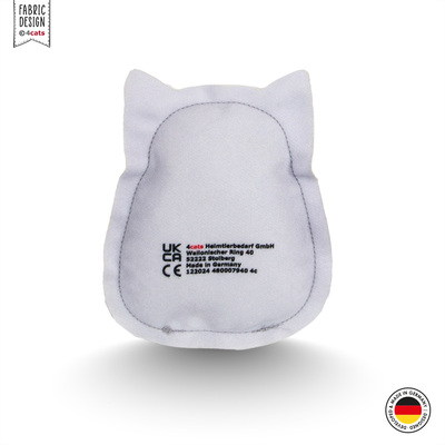Spielfigur für Katzen aus Stoff aus der Kawaii Food-Kollektion, Design Sushi Cat, Grundfarbe weiß, mit Gesicht, Rückansicht