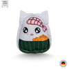 Spielfigur für Katzen aus Stoff aus der Kawaii Food-Kollektion, Design Sushi Cat, Grundfarbe weiß, mit Gesicht, Vorderansicht