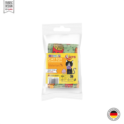 Katzenspielzeug 4cats Kawaii Kollektion Schmusekissen Gruen mit Baldrian verpackt