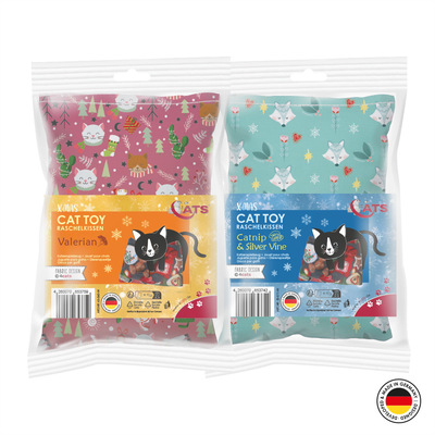 Katzenspielzeug 4cats X-Mas Kollektion Raschelkissen verpackt beide Sorten