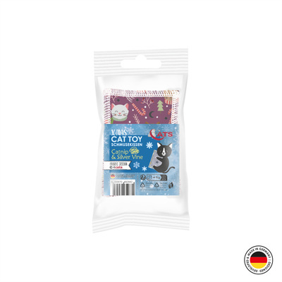 Katzenspielzeug 4cats X-Mas Schmusekissen verpackt mit Katzenminze und Silver Vine gefüllt