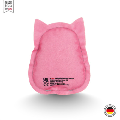 Spielfigur für Katzen aus Stoff, Design Bubble Tea Cat, Grundfarbe rosa, mit Gesicht, Rückansicht