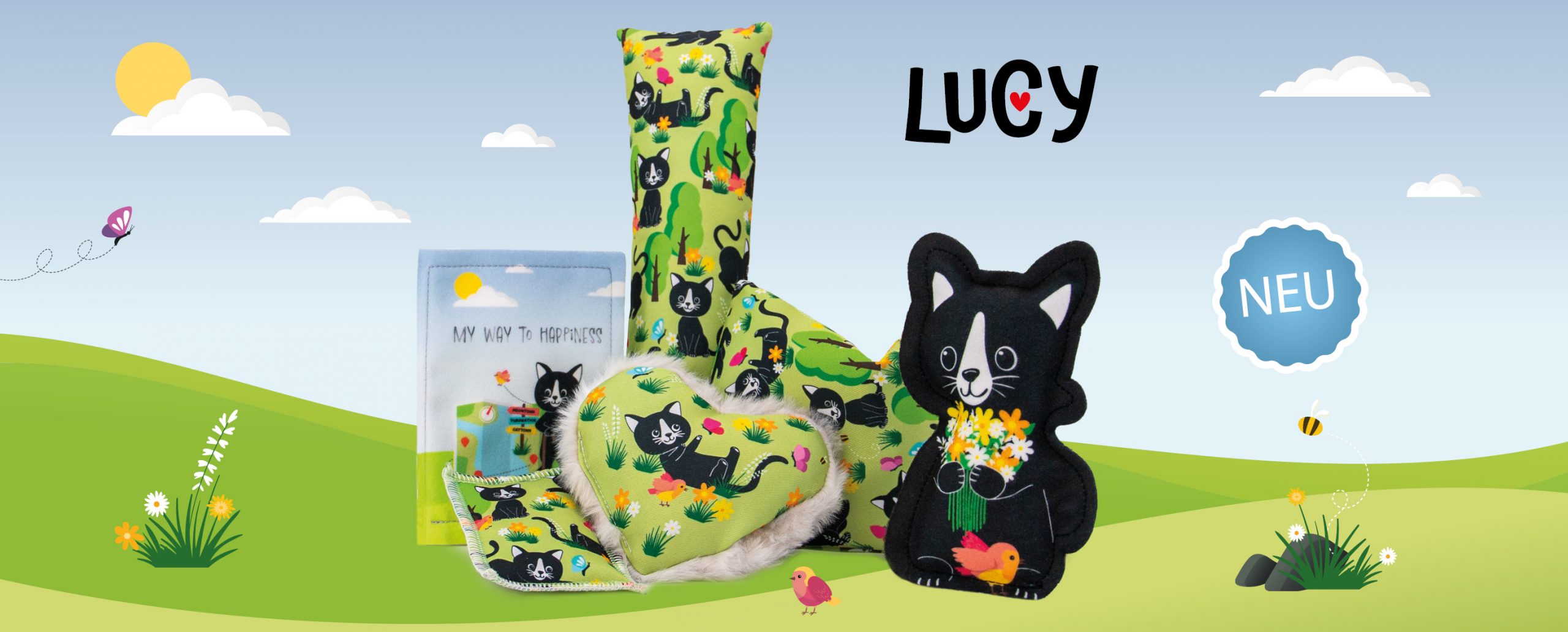 Launchbanner der 4cats Lucy Kollektion - Katzenspielzeug Made in Germany