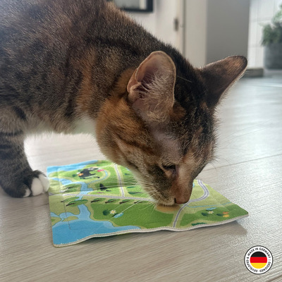 4cats Katzenspielzeug Lucy Kollektion Happiness Katze leckend auf Parkett