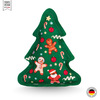 Tannenbaum als Katzenspielzeug, aus grünem Stoff mit Weihnachtsmotiven, Vorderansicht